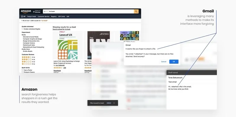 Capturas de tela das interfaces da Amazon e do Gmail
