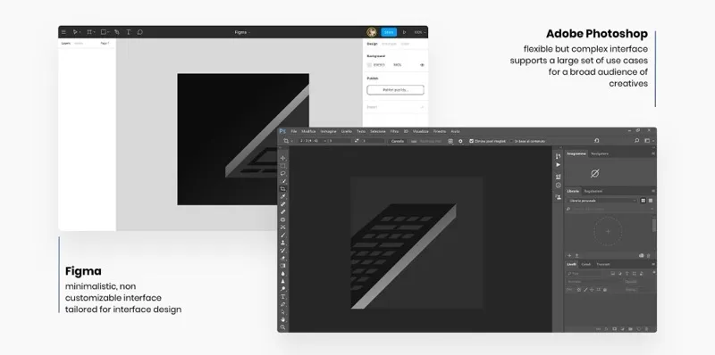 Interfaces do Figma e do Adobe Photoshop