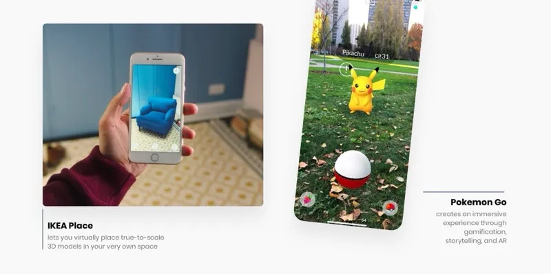 Interfaces do IKEA Place e Pokémon GO