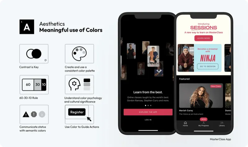 Cores: capturas de tela do app MasterClass