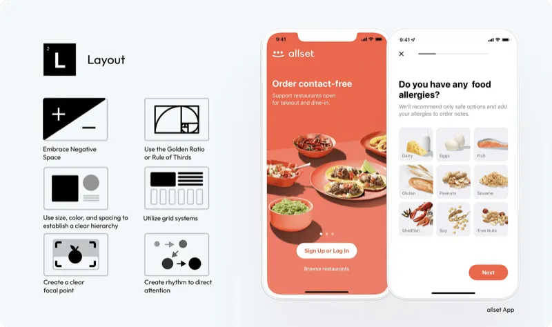 Layout: capturas de tela do app Allset