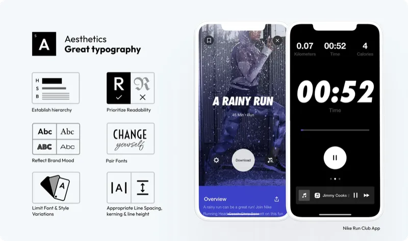 Tipografia: capturas de tela do app Nike Run Club