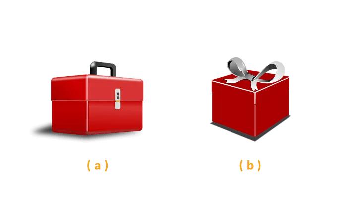 Especificidade CSS: 2 caixas vermelhas (uma de ferramentas; a outra, de presente).