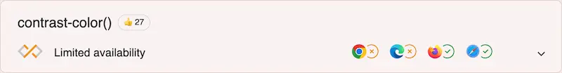Suporte atual para contrast-color() em navegadores modernos.