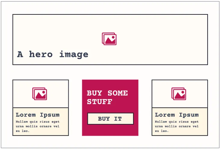 Camada Composição: exemplo de layout clássico, trocando um card por uma CTA.