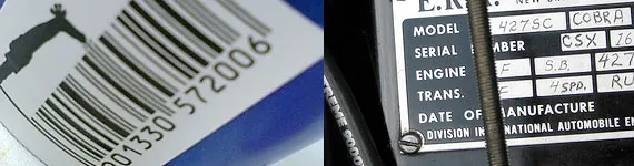 Exemplos de código de barra e número de série.