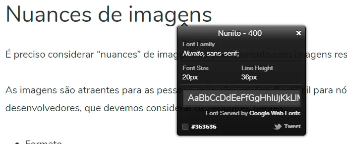 Identificador de fontes Whatfont: clique no texto para mais informações sobre a fonte identificada