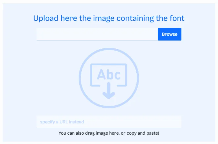 Identificador de fonte: Font Finder, tela de upload da imagem para a identificação de fonte.
