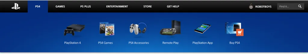 Desktop Drop-Down Menu do Playstation.com