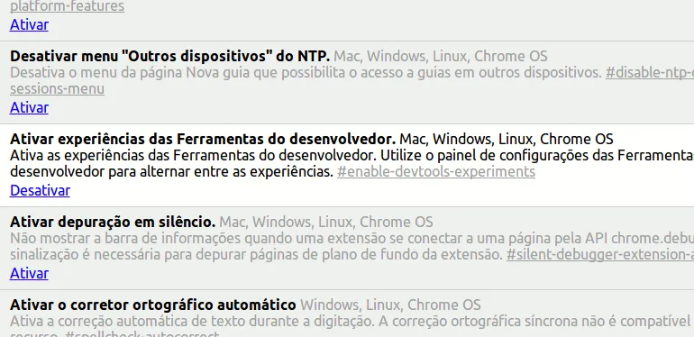 Ativar experiências das Ferramentas do desenvolvedor