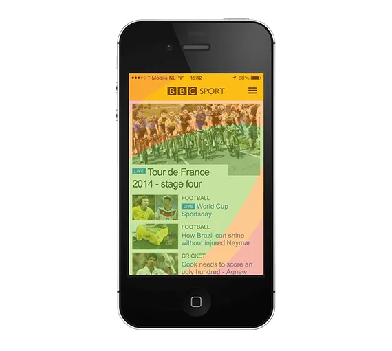 A Zona do Polegar no BBC Sport (iPhone 4)